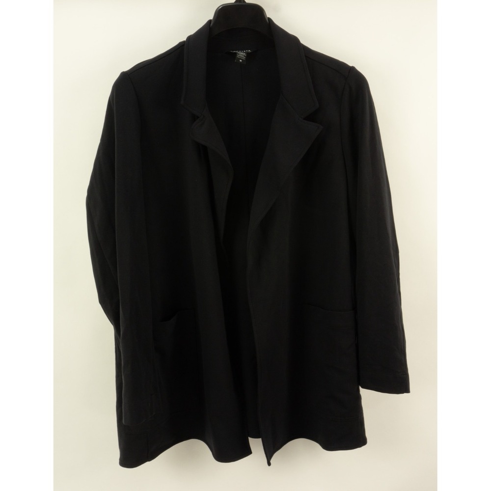 Athleta Eastbound Blazer Black Jersey Notch Lapel Open Front Jacket Womens 18